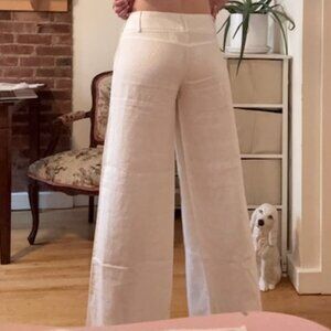Tahari off white linen wide leg pants low rise